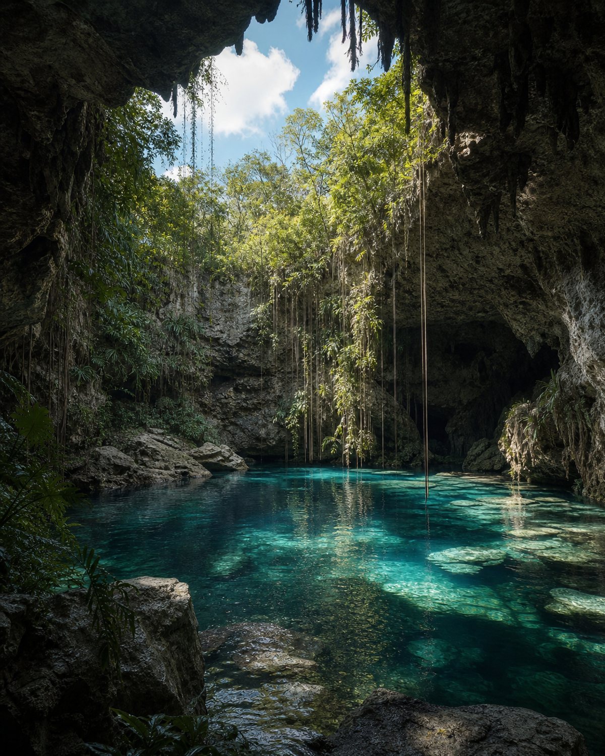 Imagen conceptual del tipo de cenote, no es una fotografía de Chukum